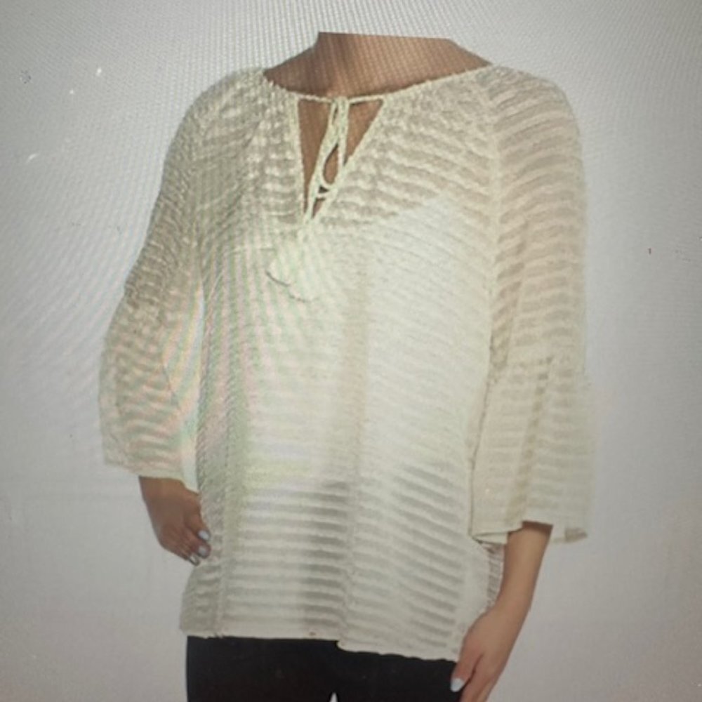 KENSIE Womens‎ Ivory Textured Striped Bell Sleeve NWT